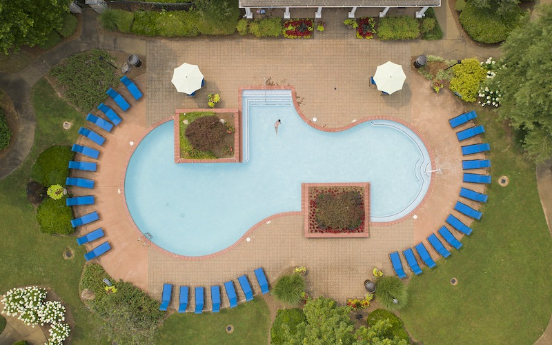 Ariel view of the pool and sundeck 