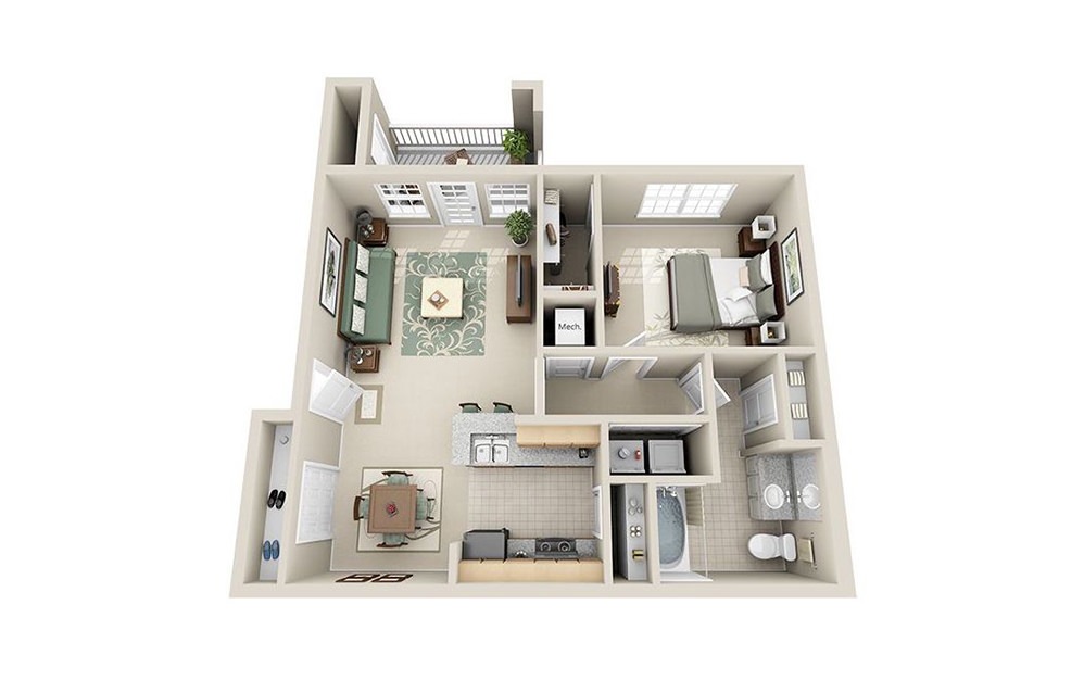 Crepe Myrtle - 1 bedroom floorplan layout with 1 bathroom and 760 square feet