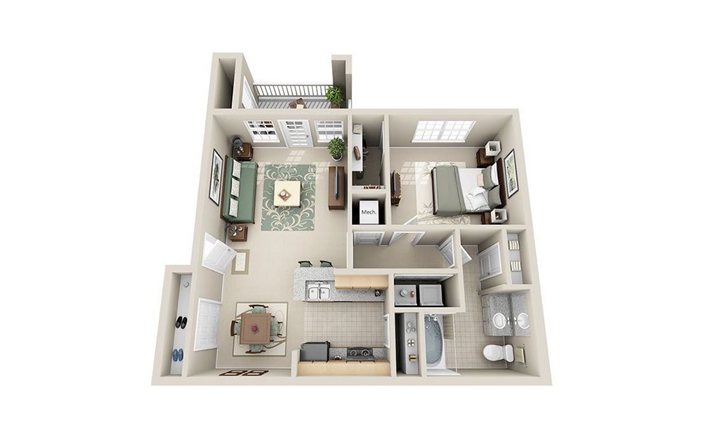 Crepe Myrtle Renovated - 1 bedroom floorplan layout with 1 bathroom and 760 square feet