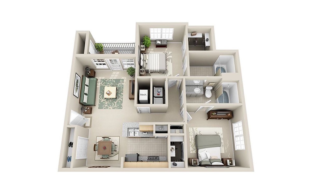 Dogwood - 2 bedroom floorplan layout with 2 bathrooms and 1030 square feet